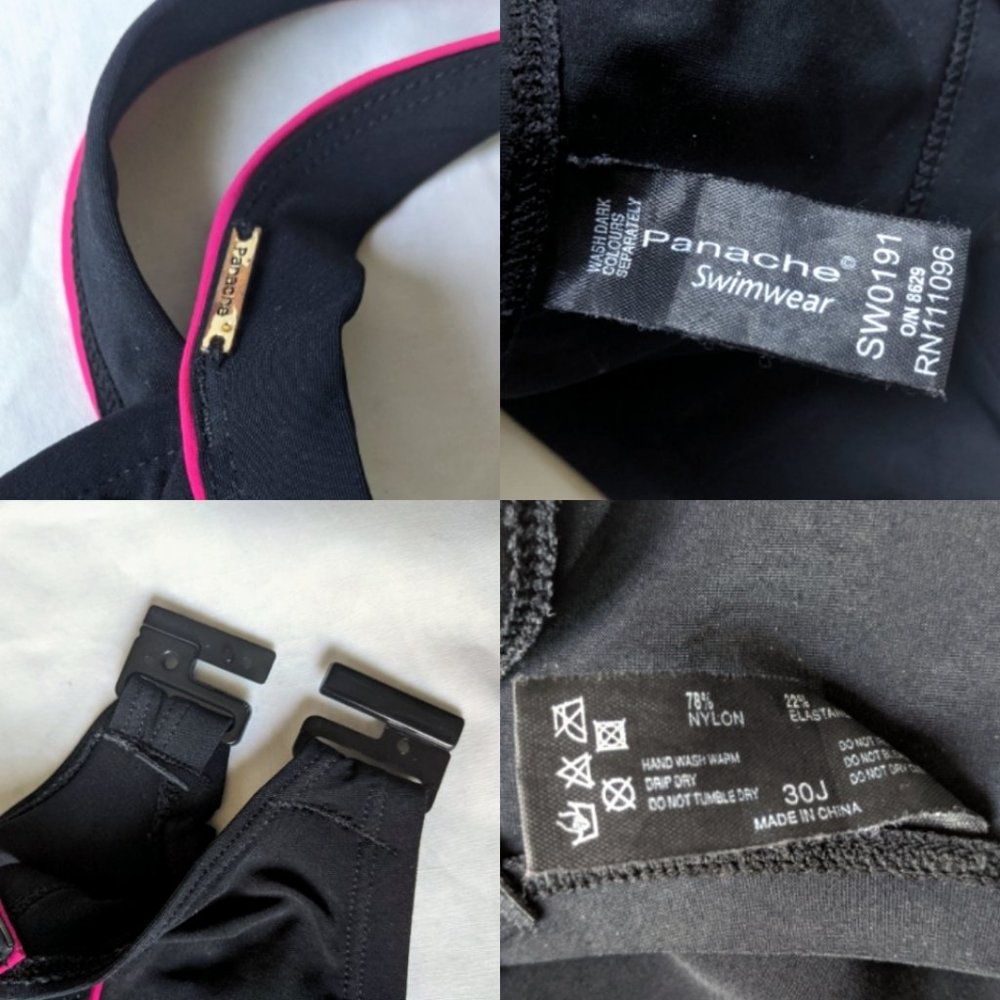 Panache Grace Plunge Bikini Top Black/Pink UK 30J - Picture 5 of 5